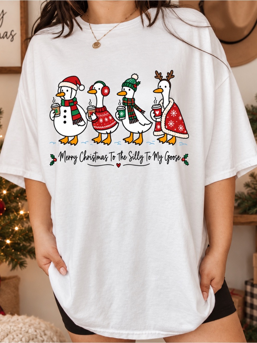 Gildan Silly To My Goose Christmas Graphic T-Shirt White - Black NWT
